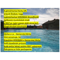 Kúpalisko VERONIKA bude zatvorené