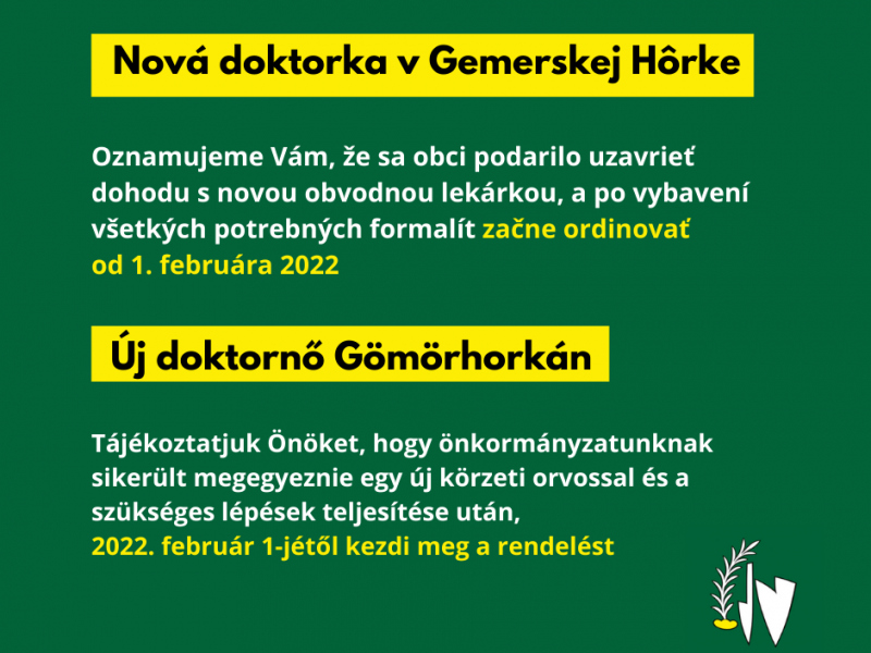 Aktuality / Nová obvodná lekárka v Gemerskej Hôrke