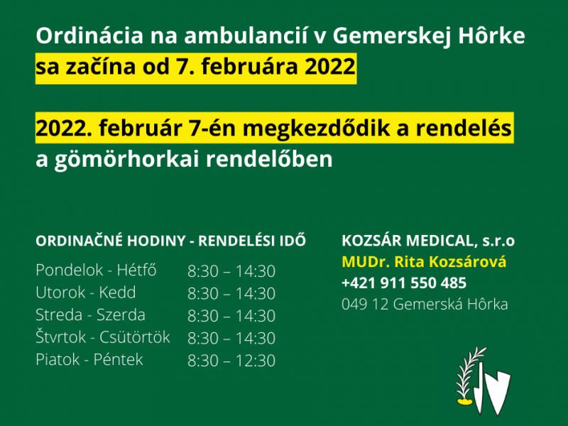 Aktuality / Začiatok ordinácie na ambulancií v Gemerskej Hôrke