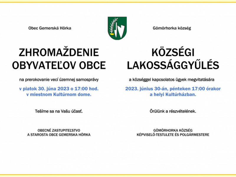 Aktuality / Zhromaždenie obyvateľov obce 30.06.2023