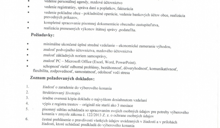 1. fotografia fotogalérie Úradná tabuľa / Výberové konanie - Pályázat