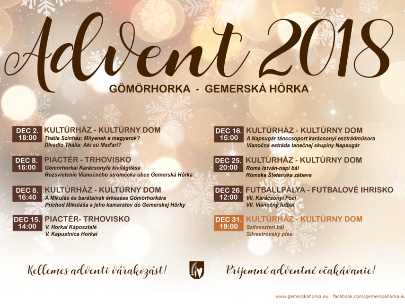 Podujatia v migroregióne / Gemerskohorský Advent 2018